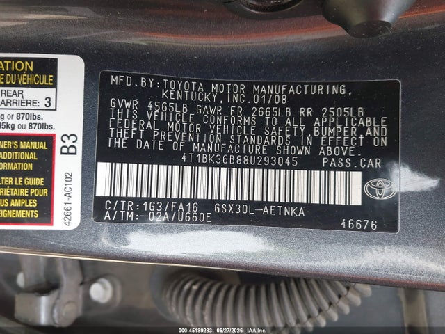Продаж на аукціоні авто 2008 Toyota Avalon Xl, vin: 4T1BK36B88U293045, номер лоту: 45189283