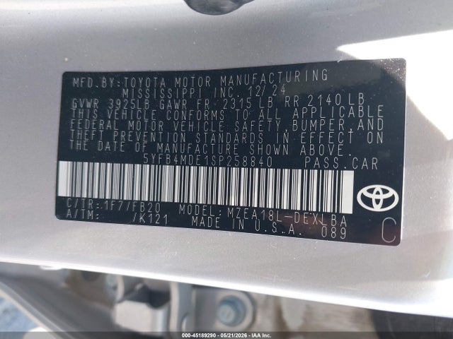 Toyota COROLLA LE 2025 5YFB4MDE1SP258840 Image 9