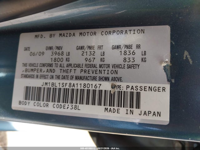 Aukcja sprzedaży 2010 Mazda Mazda3 I Touring, vin: JM1BL1SF8A1180167, numer aukcji: 45189312