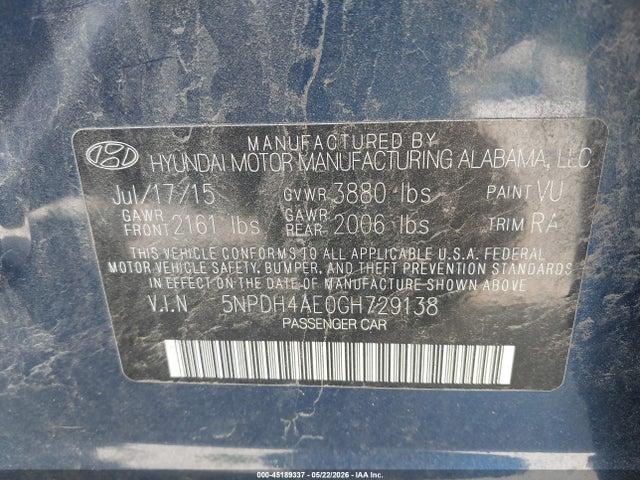 Продаж на аукціоні авто 2016 Hyundai Elantra Se, vin: 5NPDH4AE0GH729138, номер лоту: 45189337