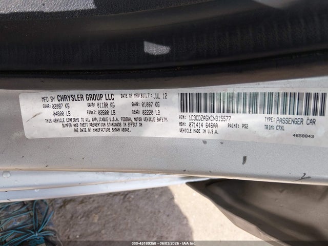 Aukcja sprzedaży 2012 Dodge Avenger Se, vin: 1C3CDZAGXCN315577, numer aukcji: 45189358