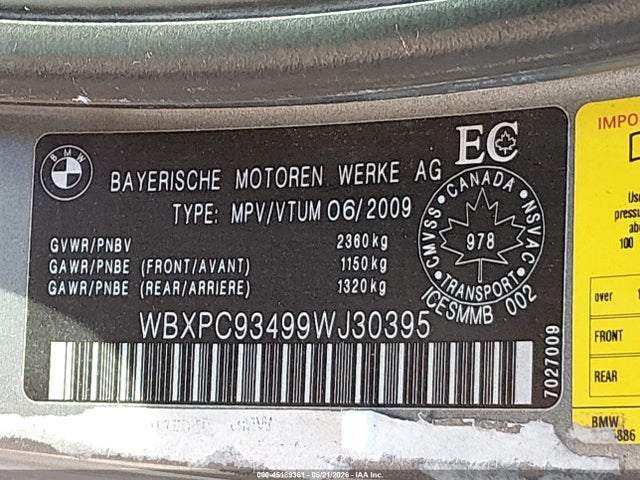 Aukcja sprzedaży 2009 Bmw X3 Xdrive30i, vin: WBXPC93499WJ30395, numer aukcji: 45189361