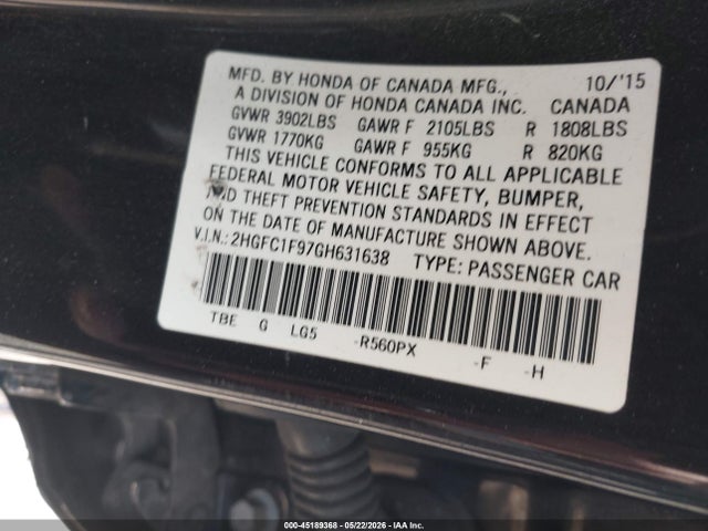 Honda Civic Touring 2016 2HGFC1F97GH631638 Image 9