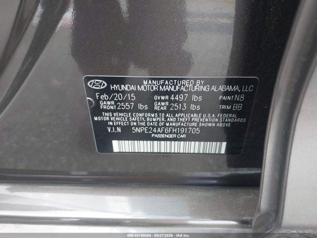 Aukcja sprzedaży 2015 Hyundai Sonata Se, vin: 5NPE24AF6FH191705, numer aukcji: 45189384