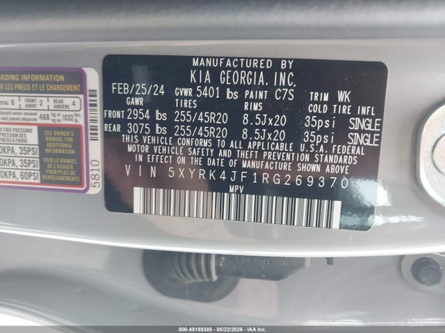 Продаж на аукціоні авто 2024 Kia Sorento Sx, vin: 5XYRK4JF1RG269370, номер лоту: 45189385