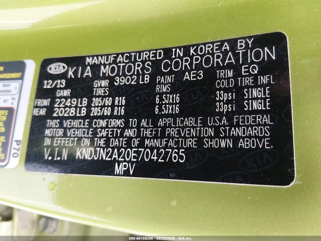 Продаж на аукціоні авто 2014 Kia Soul, vin: KNDJN2A20E7042765, номер лоту: 45189386