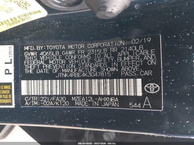 JTNK4RBE4K3047815 Toyota COROLLA SE