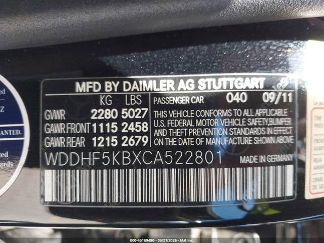 Aukcja sprzedaży 2012 Mercedes-benz E 350, vin: WDDHF5KBXCA522801, numer aukcji: 45189490