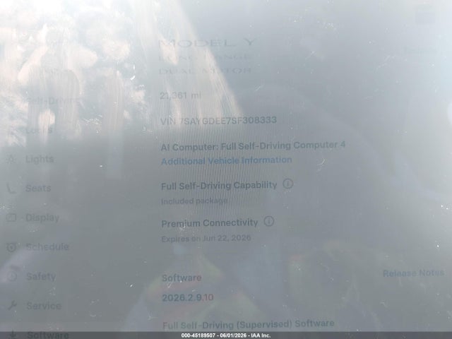 45189507 :رقم المزاد ، 7SAYGDEE7SF308333 vin ، 2025 Tesla Model Y Long Range Dual Motor All-wheel Drive مزاد بيع
