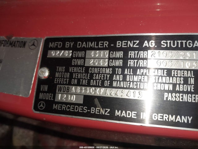 Продажа на аукционе авто 1985 Mercedes-benz 300 Dt, vin: WDBAB33CXFA245413, номер лота: 45189508