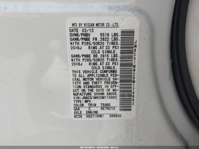 Продажа на аукционе авто 2013 Infiniti Fx37, vin: JN8CS1MW2DM174862, номер лота: 45189518