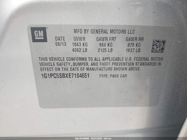 Продажа на аукционе авто 2014 Chevrolet Cruze 1lt Auto, vin: 1G1PC5SBXE7104651, номер лота: 45189560
