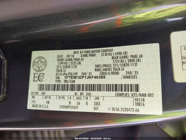 Ford F-150 Lariat 2018 1FTEW1EP1JKF46389 Image 9