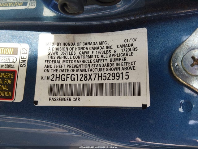 Продажа на аукционе авто 2007 Honda Civic Ex, vin: 2HGFG128X7H529915, номер лота: 45189590
