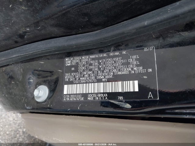 2007 Toyota Sequoia Limited V8 მანქანა იყიდება აუქციონზე, vin: 5TDZT38A67S295755, აუქციონის ნომერი: 45189596