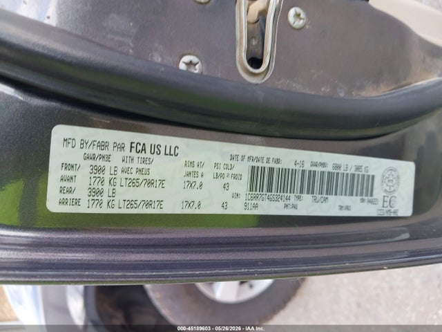 45189603 :رقم المزاد ، 1C6RR7GT4GS324144 vin ، 2016 Ram 1500 Slt مزاد بيع