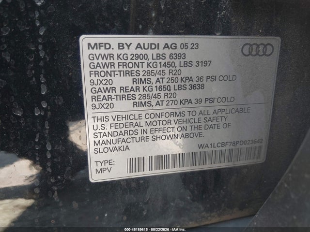 45189615 :رقم المزاد ، WA1LCBF78PD023642 vin ، 2023 Audi Q7 Premium Plus 45 Tfsi Quattro Tiptronic مزاد بيع