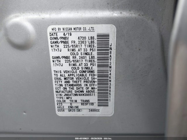 JN8AT2MV4KW398511 Nissan ROGUE SV