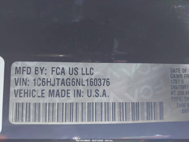 Jeep Gladiator Altitude 4x4 2022 1C6HJTAG6NL160376 Image 9