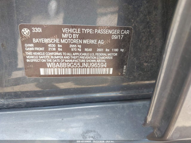 Продажа на аукционе авто 2018 Bmw 330i, vin: WBA8B9G55JNU96594, номер лота: 45189665