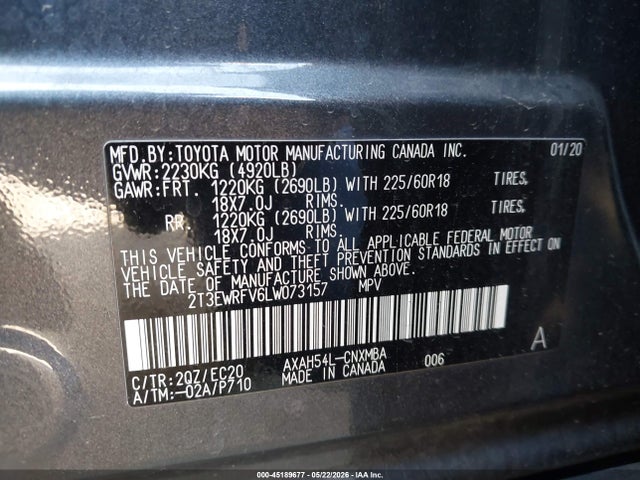 2T3EWRFV6LW073157 Toyota Rav4 Hybrid Xse