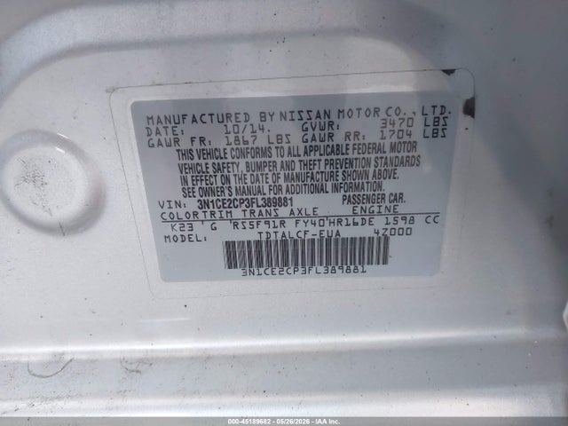 Aukcja sprzedaży 2015 Nissan Versa Note S (sr), vin: 3N1CE2CP3FL389881, numer aukcji: 45189682