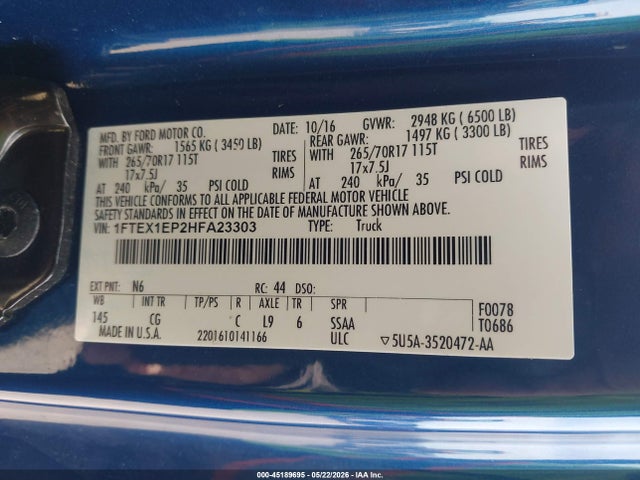 Aukcja sprzedaży 2017 Ford F-150 Xl, vin: 1FTEX1EP2HFA23303, numer aukcji: 45189695