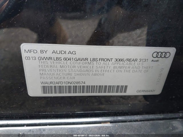 Aukcja sprzedaży 2013 Audi A8 L 4.0t, vin: WAUR2AFD1DN028574, numer aukcji: 45189717