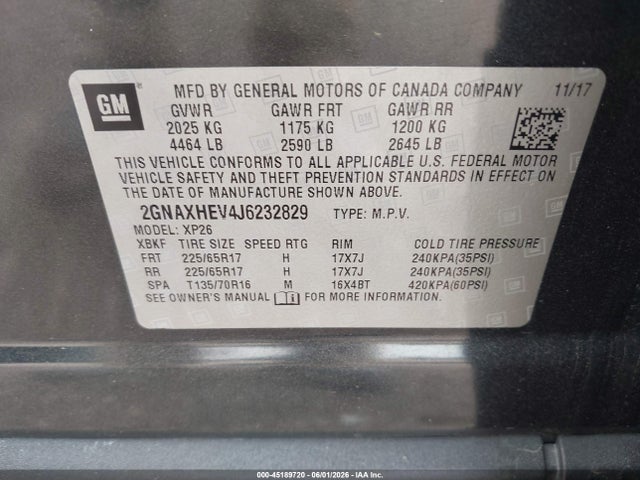 Продажа на аукционе авто 2018 Chevrolet Equinox Ls, vin: 2GNAXHEV4J6232829, номер лота: 45189720