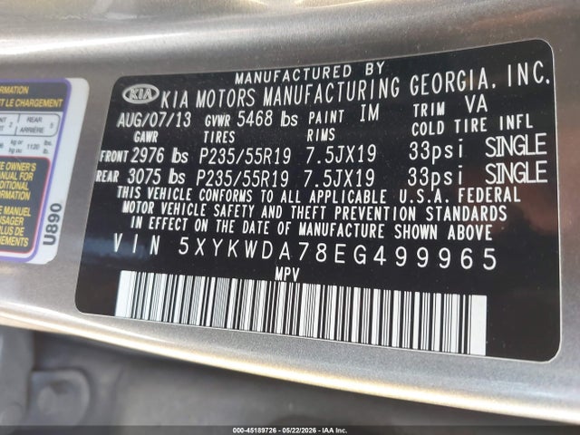 5XYKWDA78EG499965 KIA Sorento Limited V6
