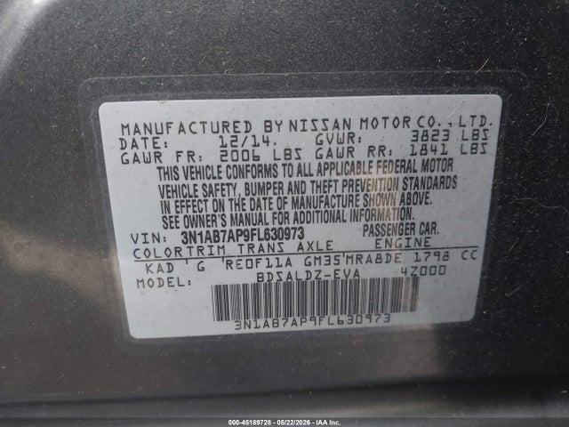 Aukcja sprzedaży 2015 Nissan Sentra Fe+ S/s/sl/sr/sv, vin: 3N1AB7AP9FL630973, numer aukcji: 45189728