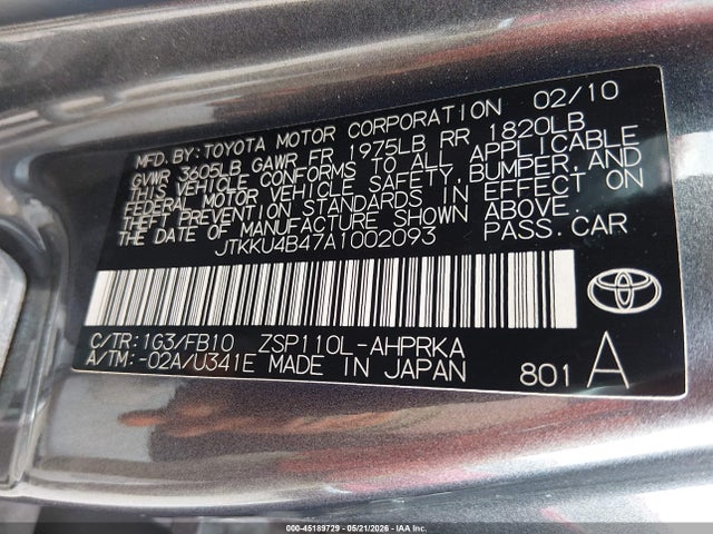 Aukcja sprzedaży 2010 Scion Xd, vin: JTKKU4B47A1002093, numer aukcji: 45189729