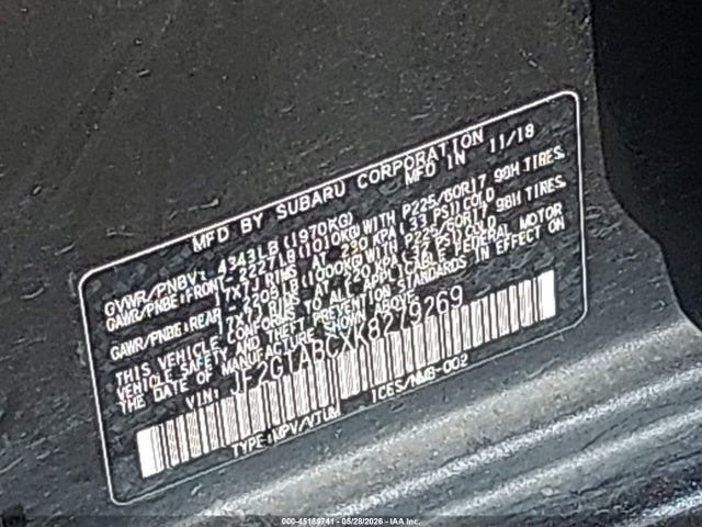 Aukcja sprzedaży 2019 Subaru Crosstrek 2.0i, vin: JF2GTABCXK8279269, numer aukcji: 45189741