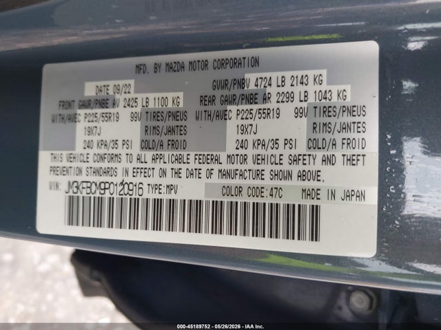 Продаж на аукціоні авто 2023 Mazda Cx-5 2.5 S Carbon Edition, vin: JM3KFBCM9P0120916, номер лоту: 45189752