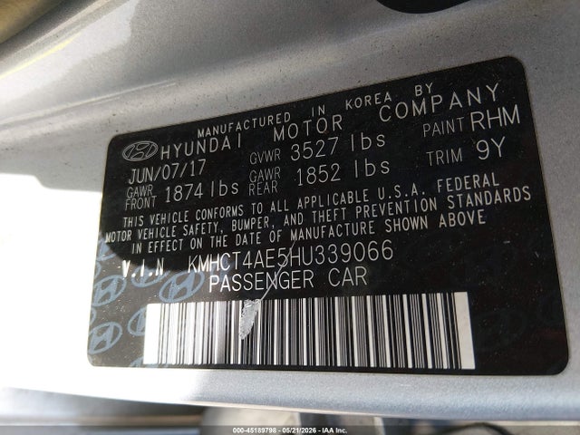 Aukcja sprzedaży 2017 Hyundai Accent Se, vin: KMHCT4AE5HU339066, numer aukcji: 45189798