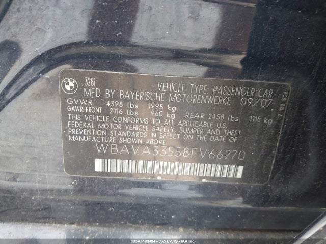Продажа на аукционе авто 2008 Bmw 328i, vin: WBAVA33558FV66270, номер лота: 45189804