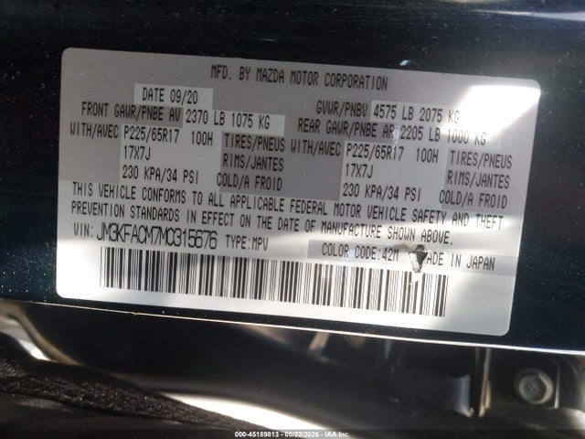 Продаж на аукціоні авто 2021 Mazda Cx-5 Touring, vin: JM3KFACM7M0315676, номер лоту: 45189813