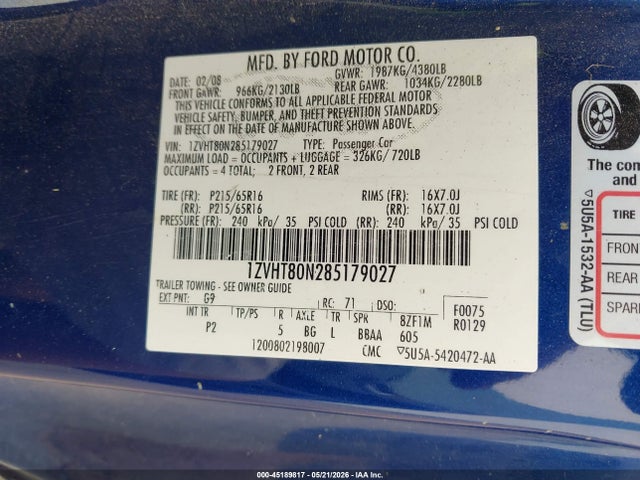 Продажа на аукционе авто 2008 Ford Mustang V6 Deluxe, vin: 1ZVHT80N285179027, номер лота: 45189817