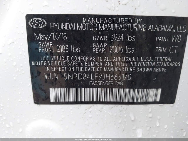 Aukcja sprzedaży 2018 Hyundai Elantra Value Edition, vin: 5NPD84LF9JH365170, numer aukcji: 45189829