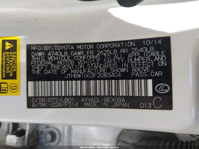 Lexus ES 300H 2015 JTHBW1GG3F2083404 Image 9