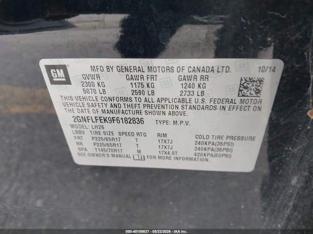 45189837 :رقم المزاد ، 2GNFLFEK9F6182836 vin ، 2015 Chevrolet Equinox 1lt مزاد بيع