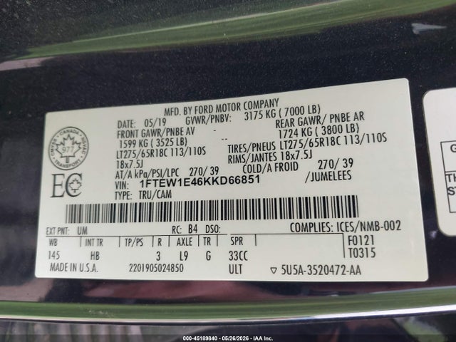 Ford F-150 Lariat 2019 1FTEW1E46KKD66851 Image 9
