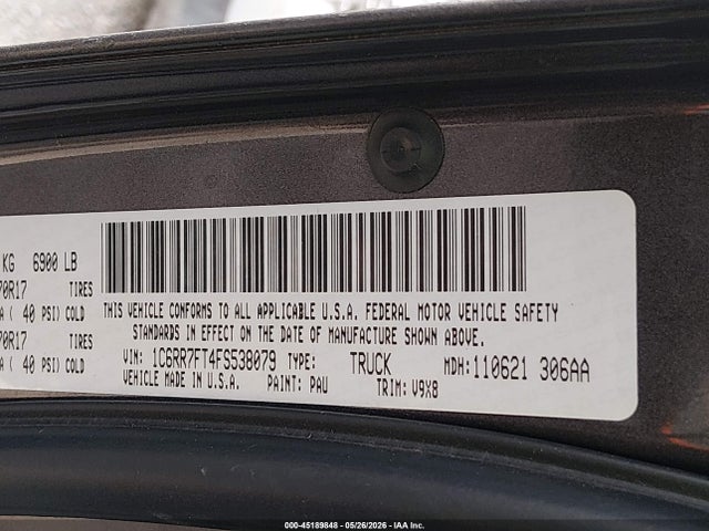 2015 Ram 1500 Tradesman მანქანა იყიდება აუქციონზე, vin: 1C6RR7FT4FS538079, აუქციონის ნომერი: 45189848
