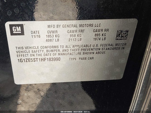 Продажа на аукционе авто 2017 Chevrolet Malibu 1lt, vin: 1G1ZE5ST1HF183990, номер лота: 45189866