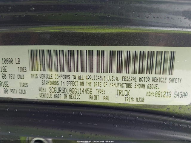 Продаж на аукціоні авто 2016 Ram 2500 Big Horn, vin: 3C6UR5DL0GG114456, номер лоту: 45189867