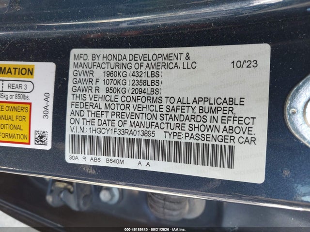 1HGCY1F33RA013895 Honda ACCORD EX