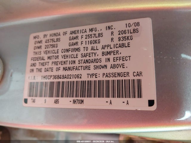 Продаж на аукціоні авто 2009 Honda Accord 3.5 Ex-l, vin: 1HGCP36849A021062, номер лоту: 45189881