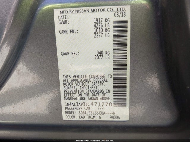 Aukcja sprzedaży 2018 Nissan Altima 2.5 S, vin: 1N4AL3AP3JC471770, numer aukcji: 45189913