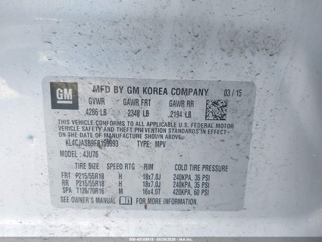 Продаж на аукціоні авто 2015 Buick Encore, vin: KL4CJASB9FB159993, номер лоту: 45189918