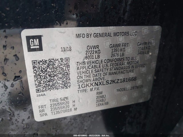 45189943 :رقم المزاد ، 1GKKNXLS2KZ181668 vin ، 2019 Gmc Acadia Denali مزاد بيع